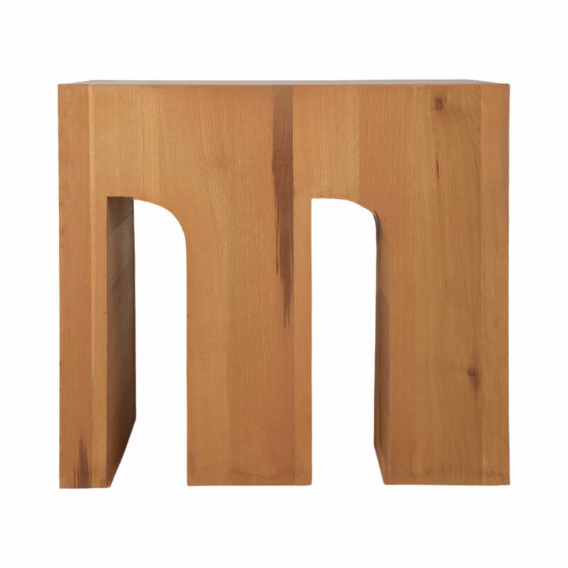 Wood Veneer Accent Table Double Arched Base Modern Glam - 30" Brown - 32" x 15" x 30"