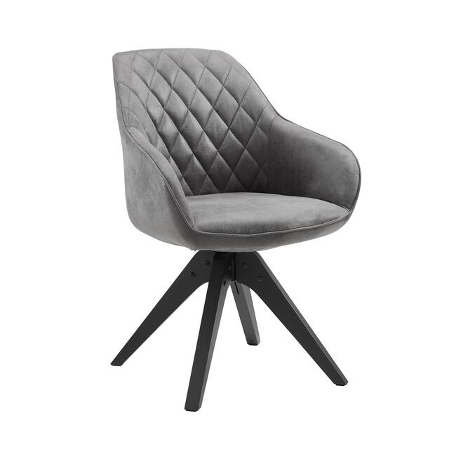 Art Leon Classical Swivel Office Accent Chair with Wood Legs - Black Solid Wood Legs - Dark Gray Suede