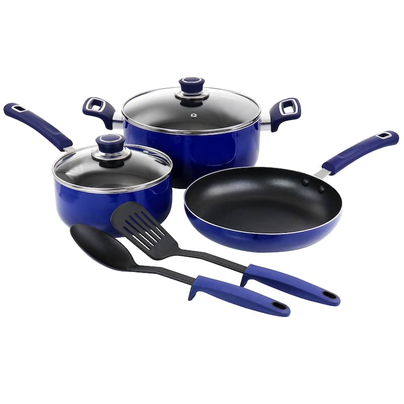 Non Stick Aluminum Cookware 7 Piece Set in Navy - Blue