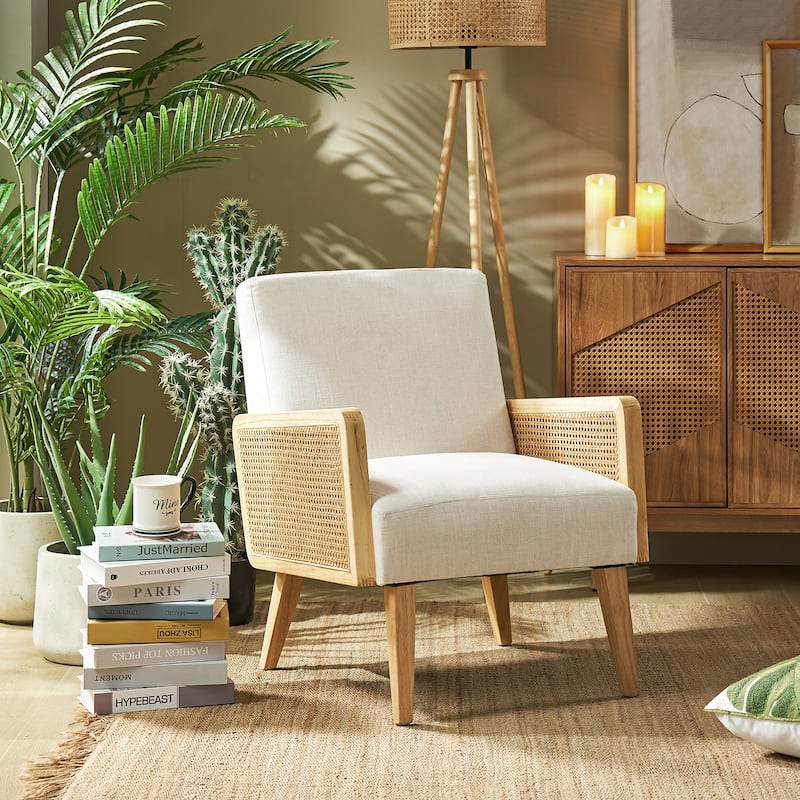 Carmina Upholstered Accent Chair with Natural Rattan Arms by HULALA HOME