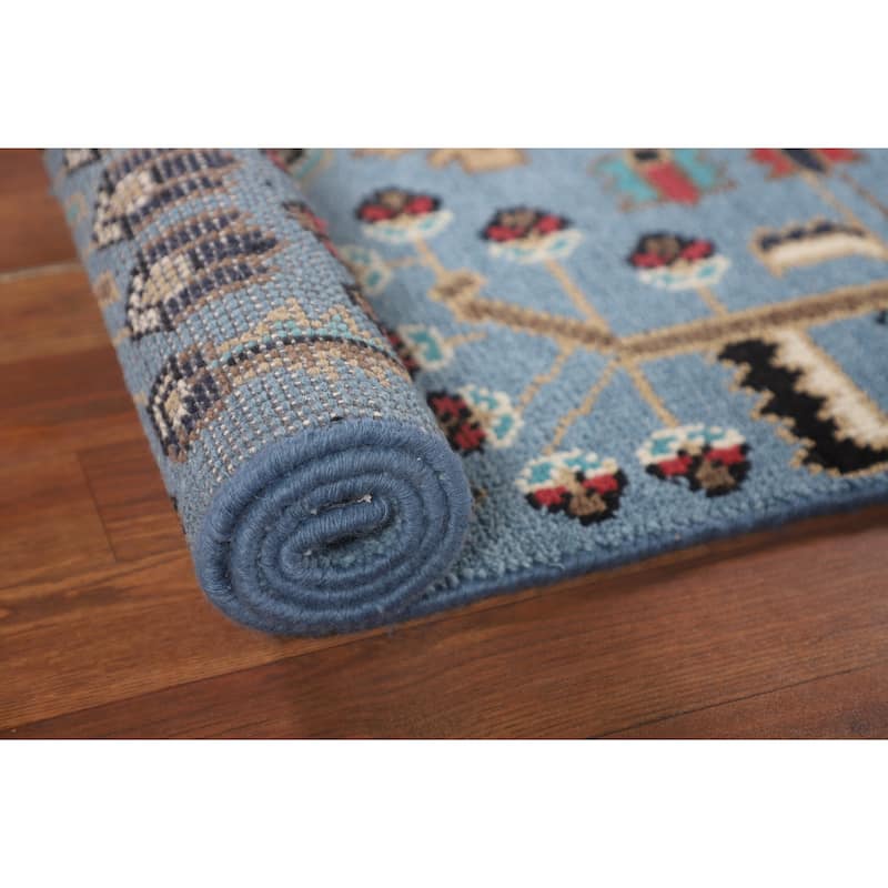 Light Blue Ziegler Foyer Rug Hand-Knotted Wool Carpet - 3'0"x 5'0"
