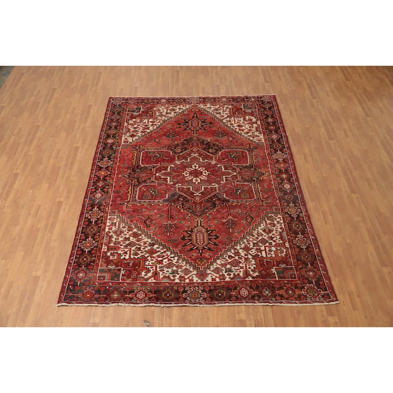 Hand Knotted Oriental 100% Wool Carpet Traditional Medallion Red Heriz Area Rug - 11' 5'' X 8' 7''