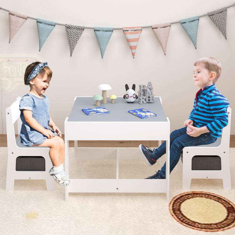 Anmytek Kids Activity Table and Chair Set with Storage, Toddler Play Craft Learning Desk for Playroom