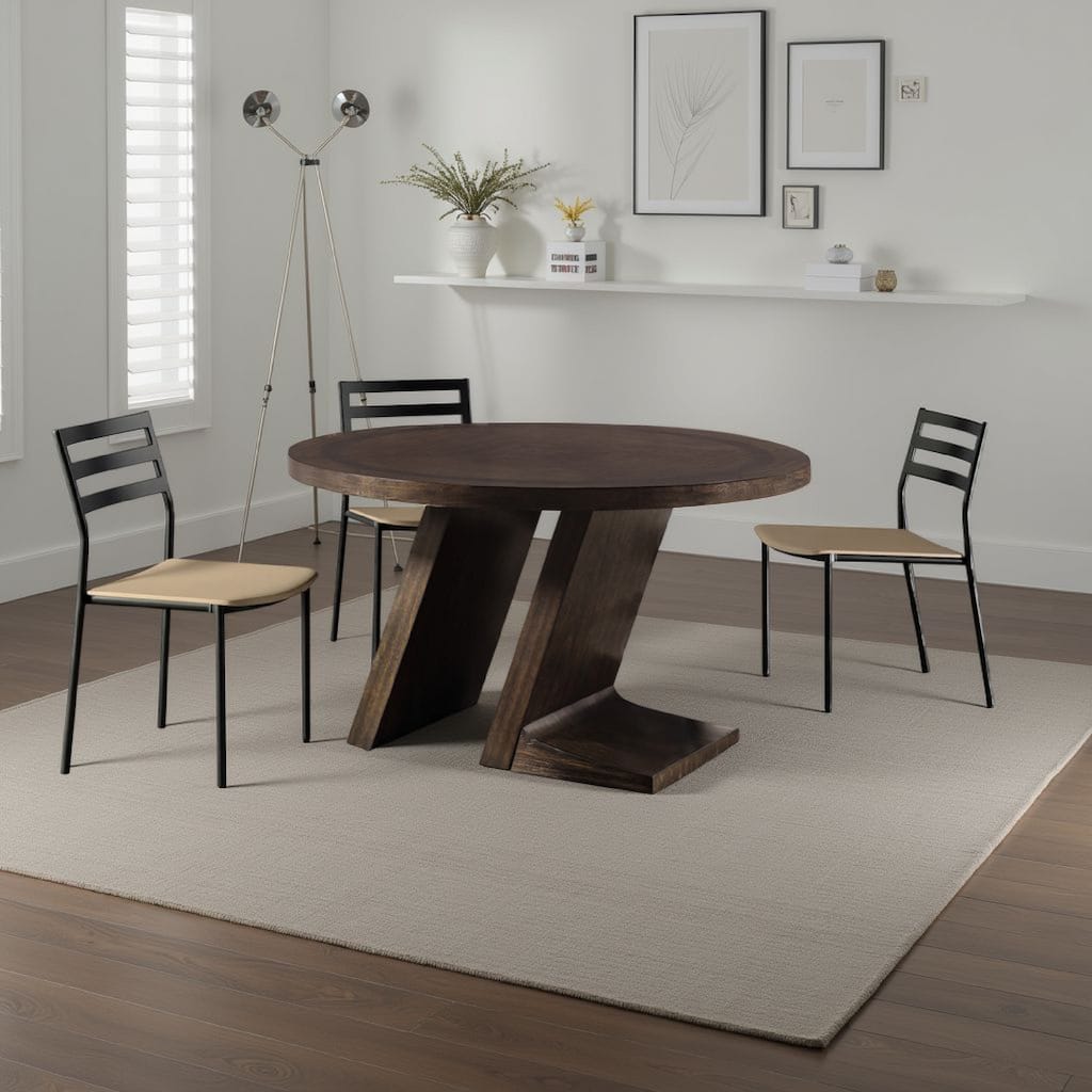 Hols Dining Table, 54 Inch Espresso Brown Wood Top, Angled Pedestal Legs - Espresso Brown
