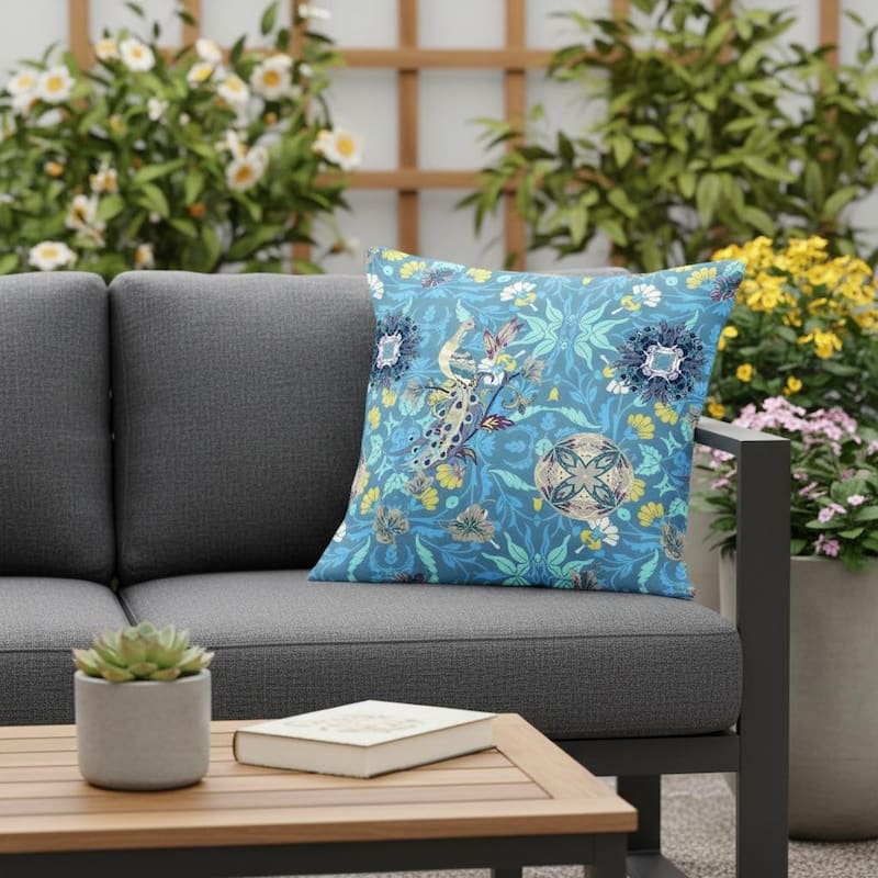 HomeRoots Set of Two 16" X 16" Blue and Green Peacock Blown Seam Eclectic Indoor Outdoor Throw Pillow - 16.00' X '16.00' X '5.00 - Blue/Green - 16.00' X '16.00' X '5.00