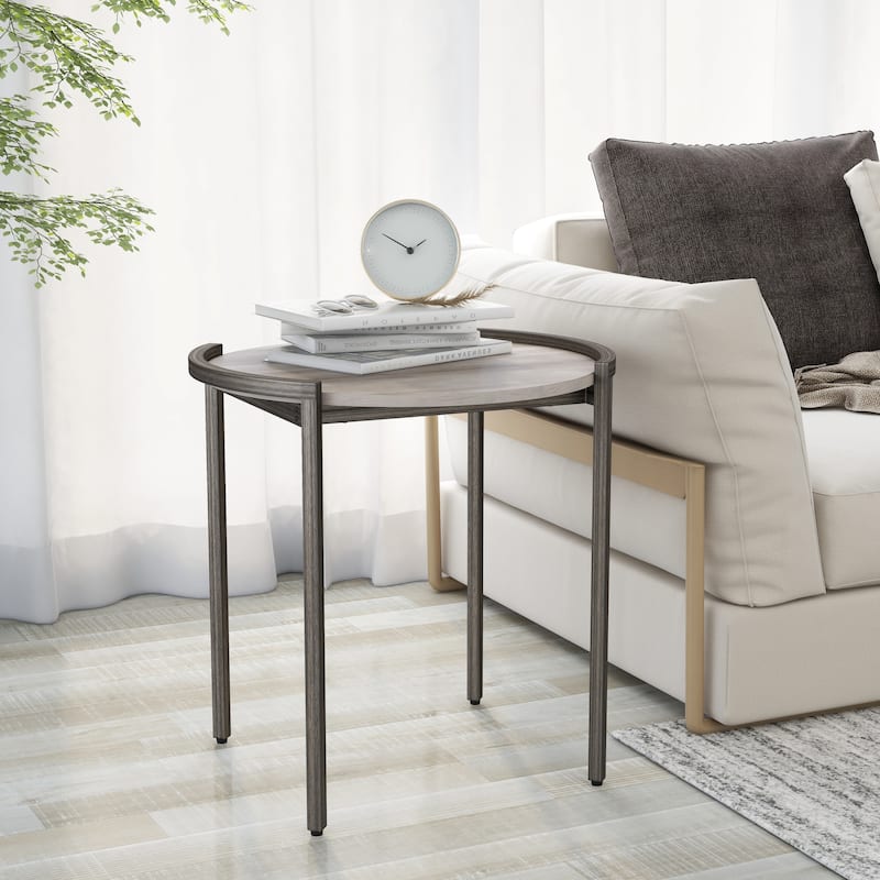 Rowland Urban Light Grey 23-inch Steel Round Side Table by Furniture of America