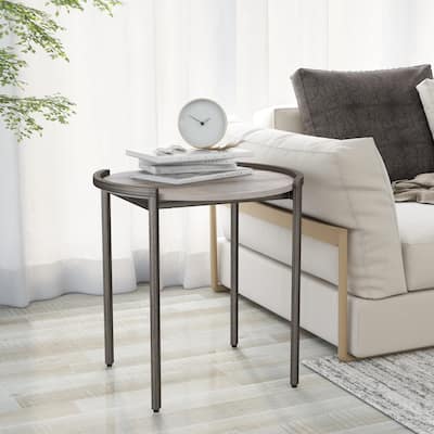 Rowland Urban Light Grey 23-inch Steel Round Side Table by Furniture of America