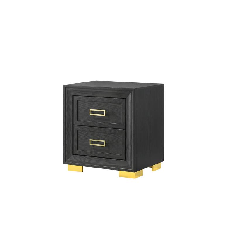 Black & Gold Glam Nightstand with Two Drawers