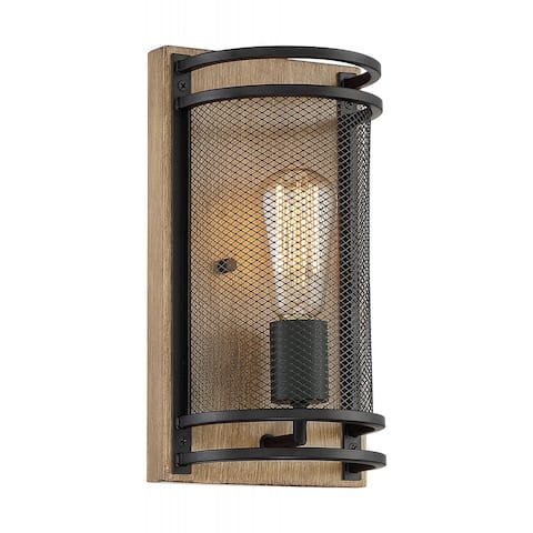 Atelier - 1 Light Sconce with- Black and Honey Wood Finish