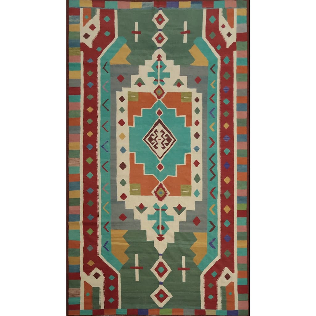 Hand Woven Oriental 100% Wool Carpet Southwestern Tribal Multi-Colored Kilim Area Rug - 14' 3'' X 8' 10''