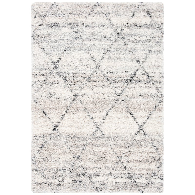 SAFAVIEH Fontana Shag Marye Modern Trellis 2-inch Thick Rug - 2'3" x 4' - Grey/Ivory