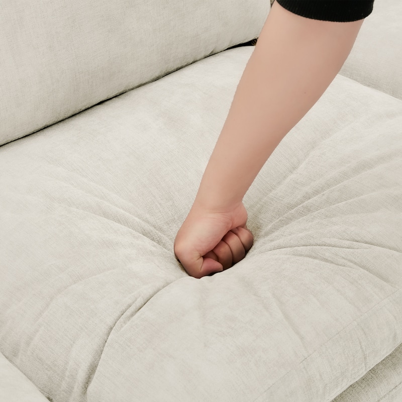 Modern Chenille Comfy Upholstered 3-Seat Sofa, Comfy Cloud 3-seater Sofa w2 Lumbar Pillow Plush Cushion Sofa Couch