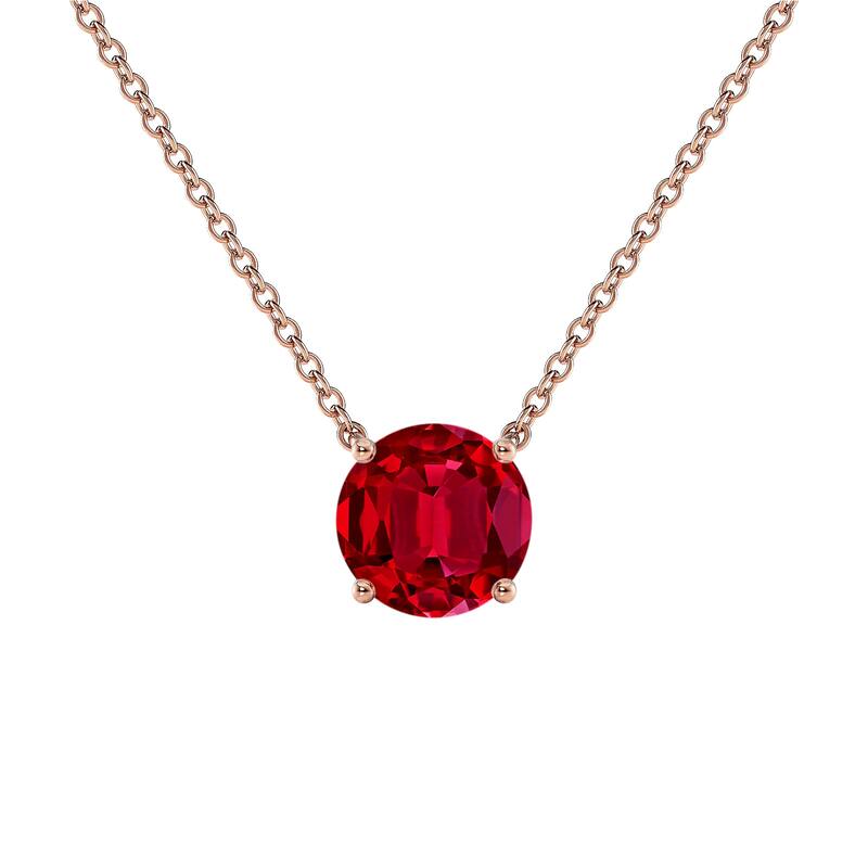 Auriya 14K Gold Lab Grown Gemstone Ruby Pendant Round 0.20 to 1.00 ct. tw. 4-Prong - 0.50ct. tgw. - Rose