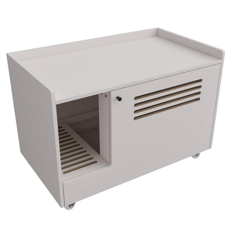 Cat Litter Box Enclosure,Hidden Litter Box Furniture with Top Side Fence,Wooden Pet House Side End Table