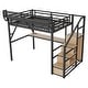 preview thumbnail 10 of 56, High Loft Bed Metal Bed Frame with Stairs Built-in Shelves and Wardrobe, Side Grid Rack, Light, Charging Station and Desk