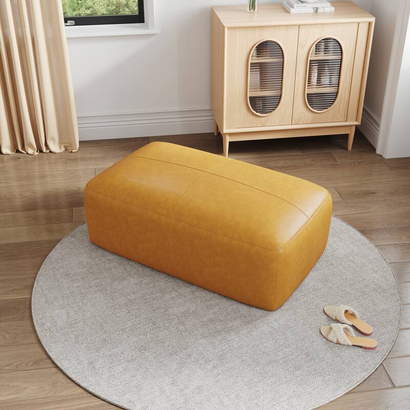 Genuine Leather Ottoman, 43" Upholstered Bench for Living Room and Bedroom