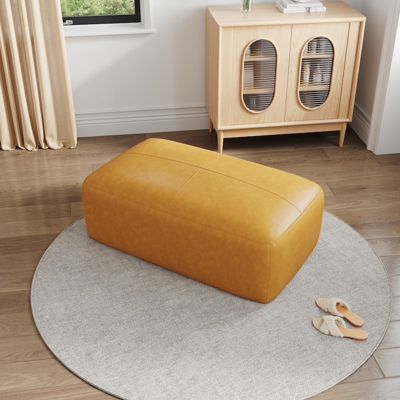 Upholstered Genuine Leather Ottoman for Living Room and Bedroom