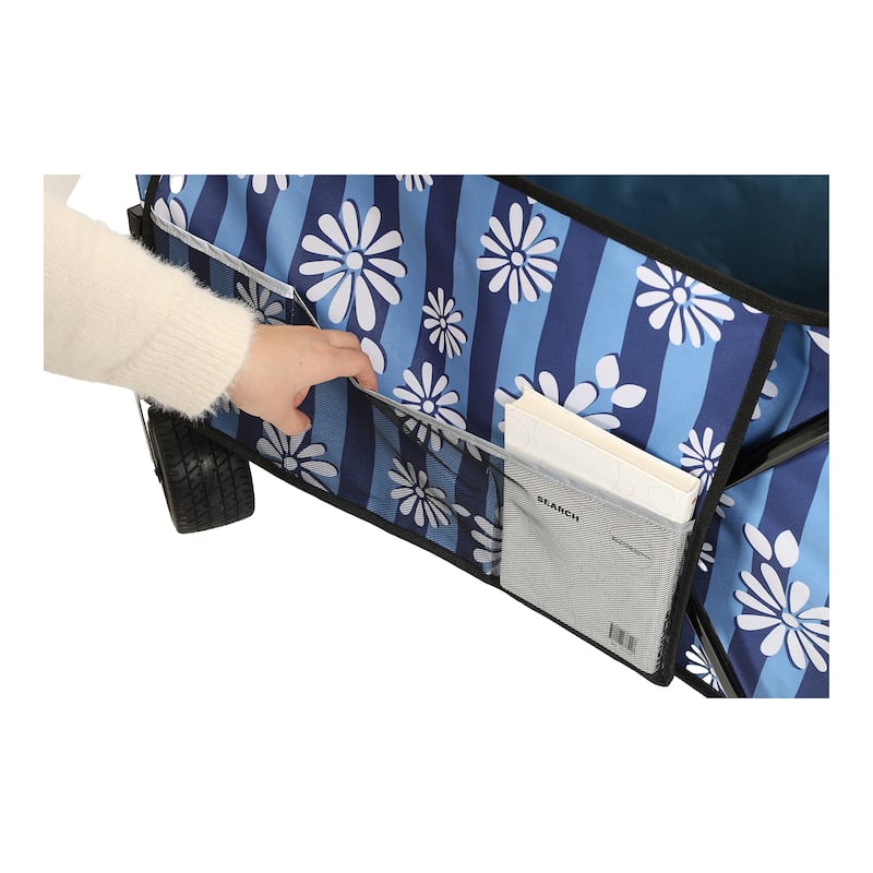 Heavy-Duty 480lbs Folding Wagon Cart With Bonus Picnic Mat-All-Terrain Beach Wheels,Drink Holders,Brakes & Side Pocket
