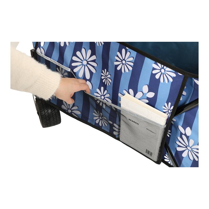 Heavy-Duty 480lbs Folding Wagon Cart with Bonus Picnic Mat - All-Terrain Beach Wheels, Drink Holders,Brakes & Side Pocket