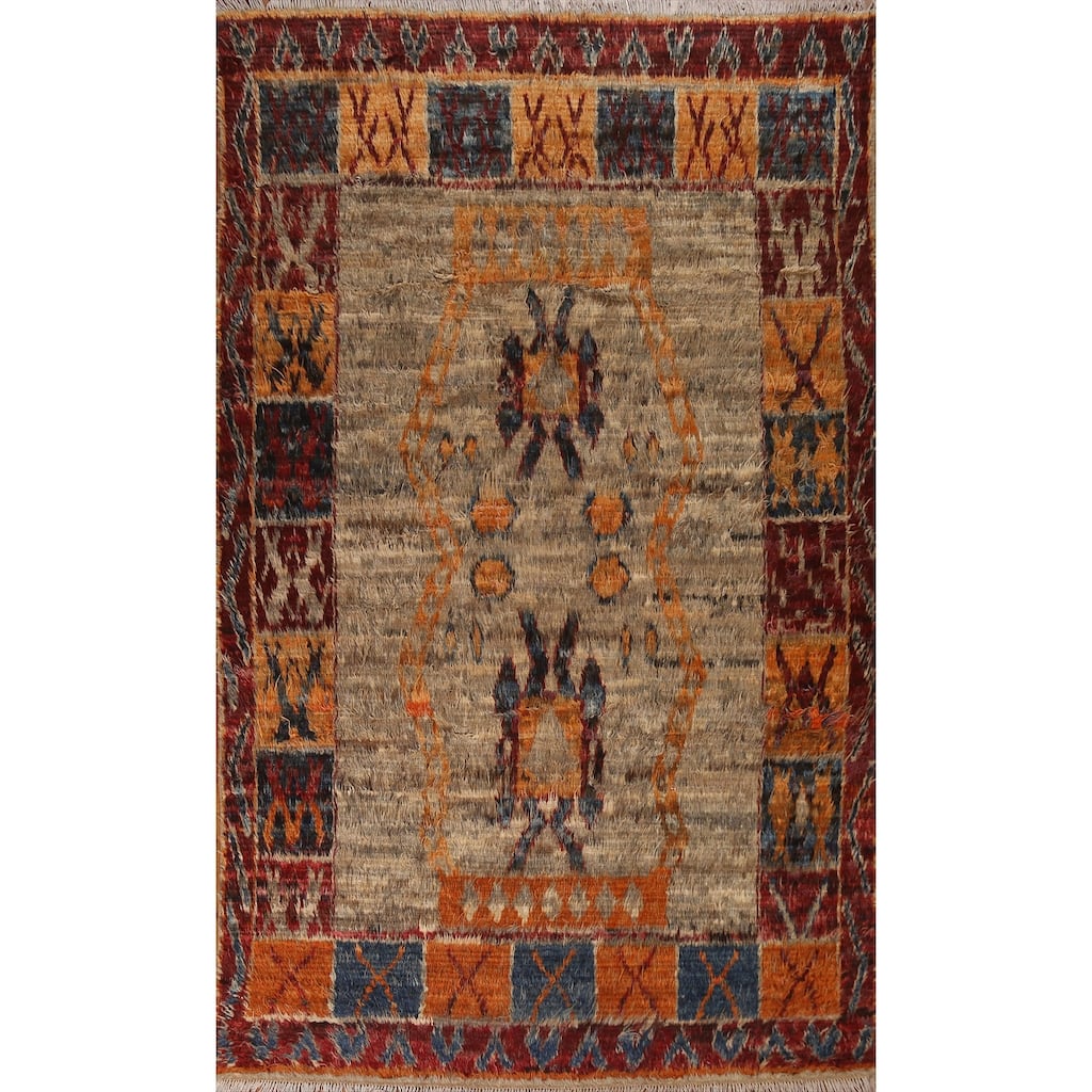 Hand Knotted Oriental 100% Wool Carpet Modern Tribal Brown Moroccan Area Rug - 9' 11'' X 6' 8''