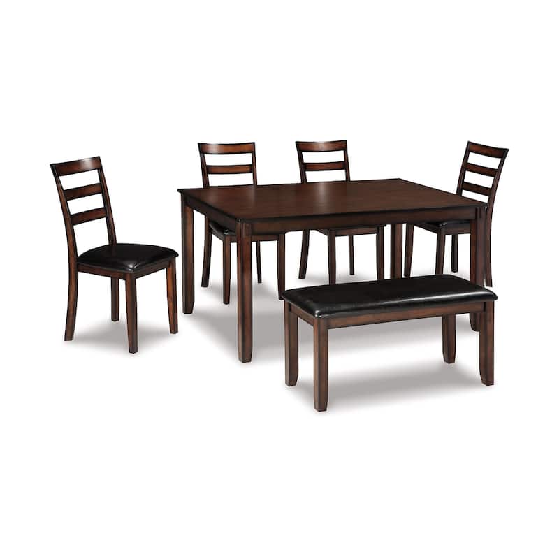 Covvi 6pc Dining Table Set, Ladder Back Chairs, Brown Wood