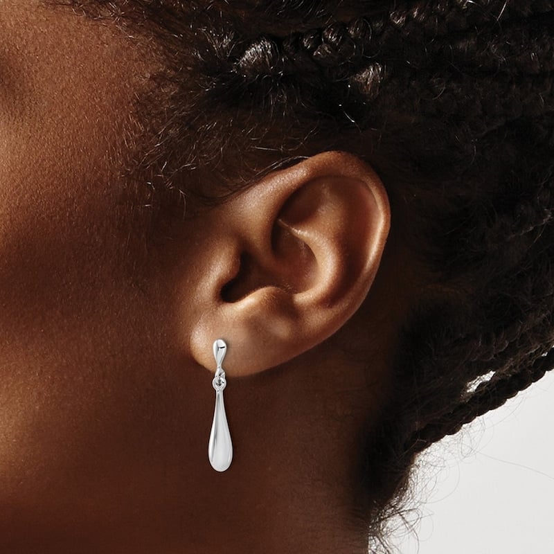Curata 14k White Gold Polished Teardrop Post Guardian Angel Earrings - 26.87x4.89mm