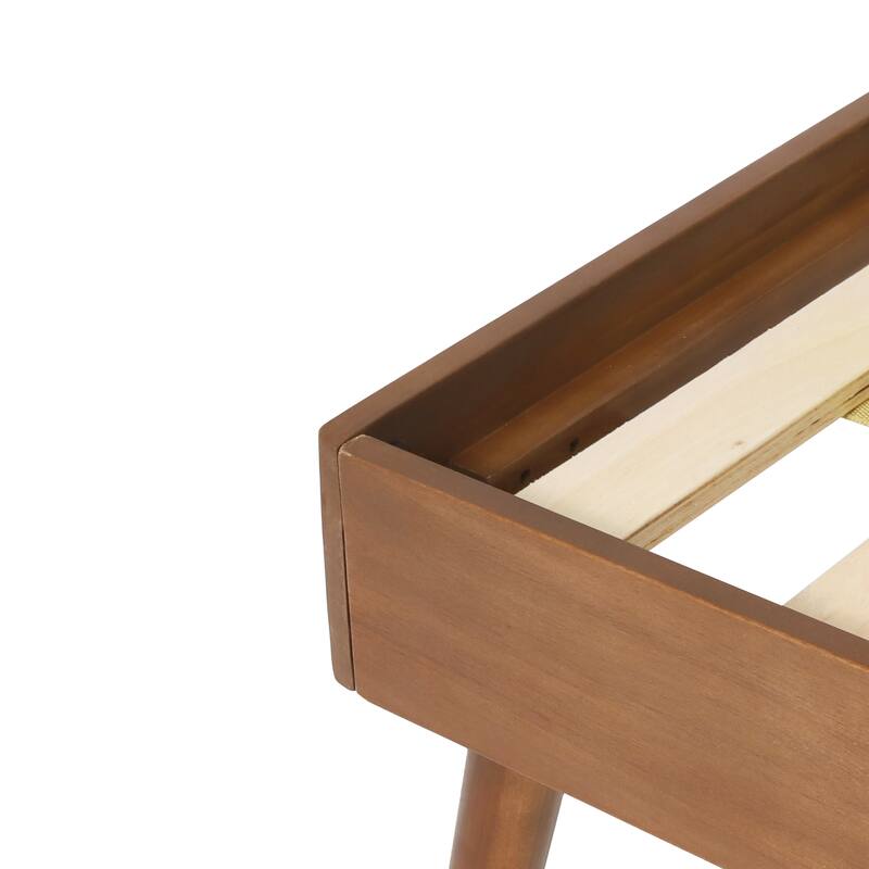 California King Size Natural Acacia Wood Platform Bed with Mid-Century Modern Design and 600lb Capacity