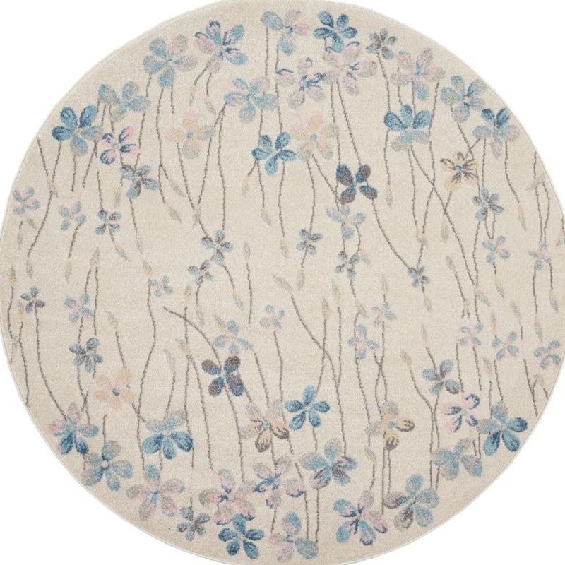 HomeRoots Floral Contemporary Round Area Rug - 63.00 in. x 63.00 in. x 0.50 in.