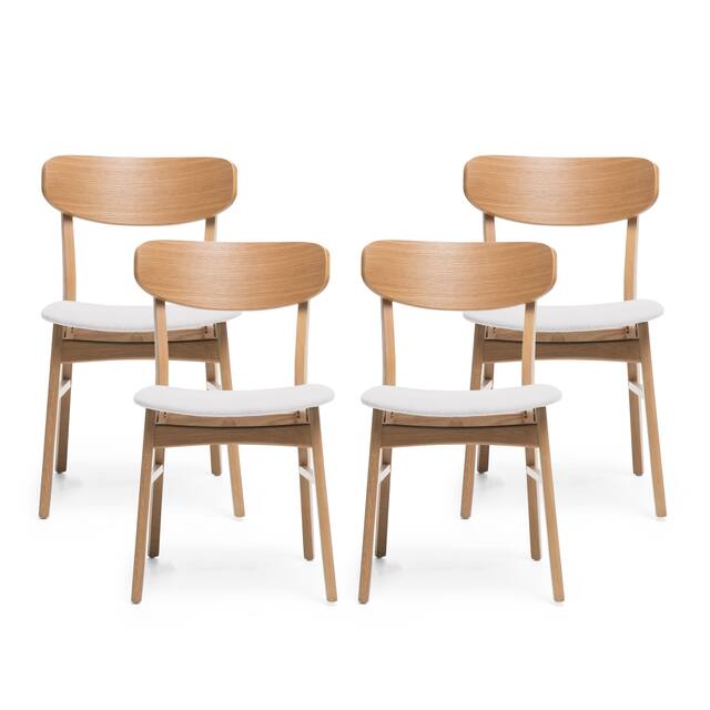 Idalia Mid-century Modern Dining Chairs (Set of 4) by Christopher Knight Home - Light Beige + Natural Oak
