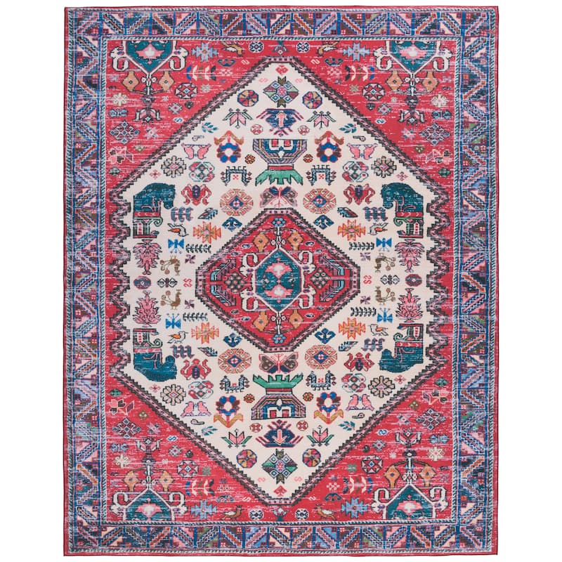 SAFAVIEH Tucson Machine Washable Slip Resistant Eilish Boho Oriental - 8' x 10' - Beige/Rust - Rectangle