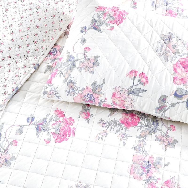 Floral Stripe Printed Prewashed Percale Cotton Quilt Set