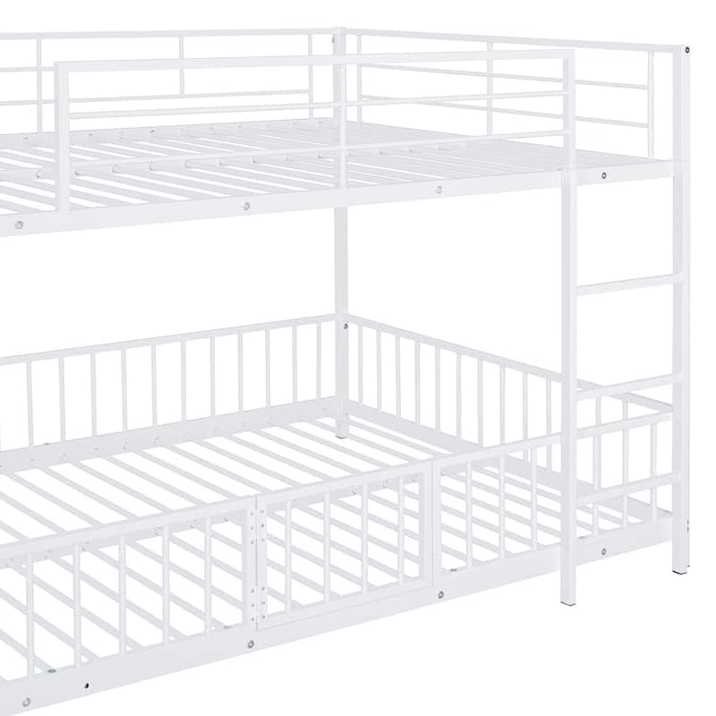 White Full over Full Size Metal Bunk Bed with Slide and Guardrails for Kids, Boys and Girls, Bedroom