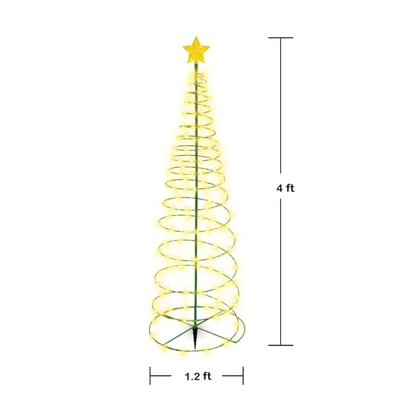 4' Ft Solar Pre-Lit LED Metal Christmas Tree Holiday Light Decoration - 1 or 2 Pack