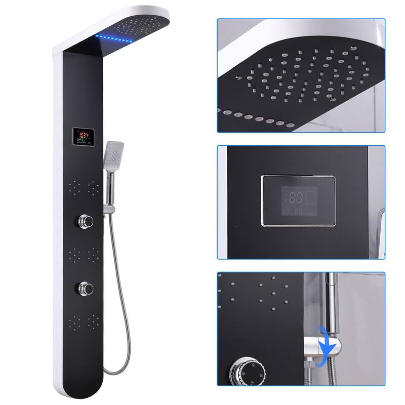 55in. LED Shower Panel System with Body Jets in Silver and Black