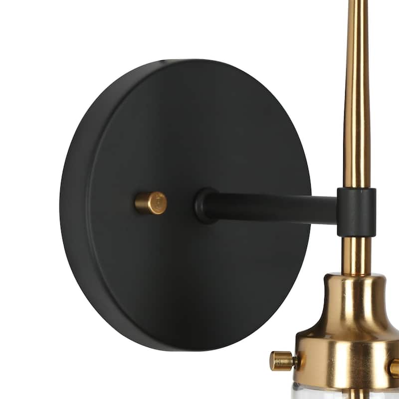 Synia Modern Black Brass Wall Sconces Glass Bathroom Vanity Lights for Hallway - L 5" x W 7" x H 15"