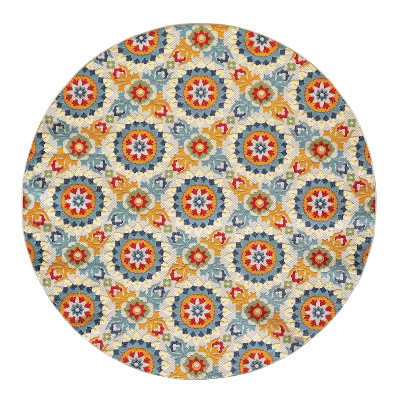 Domani Napa Floral Trellis Indoor/ Outdoor Rug - 7'10' Round - Sunset