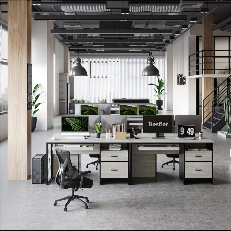 55 inch Computer Desk with Keyboard Tray and Storage Drawers