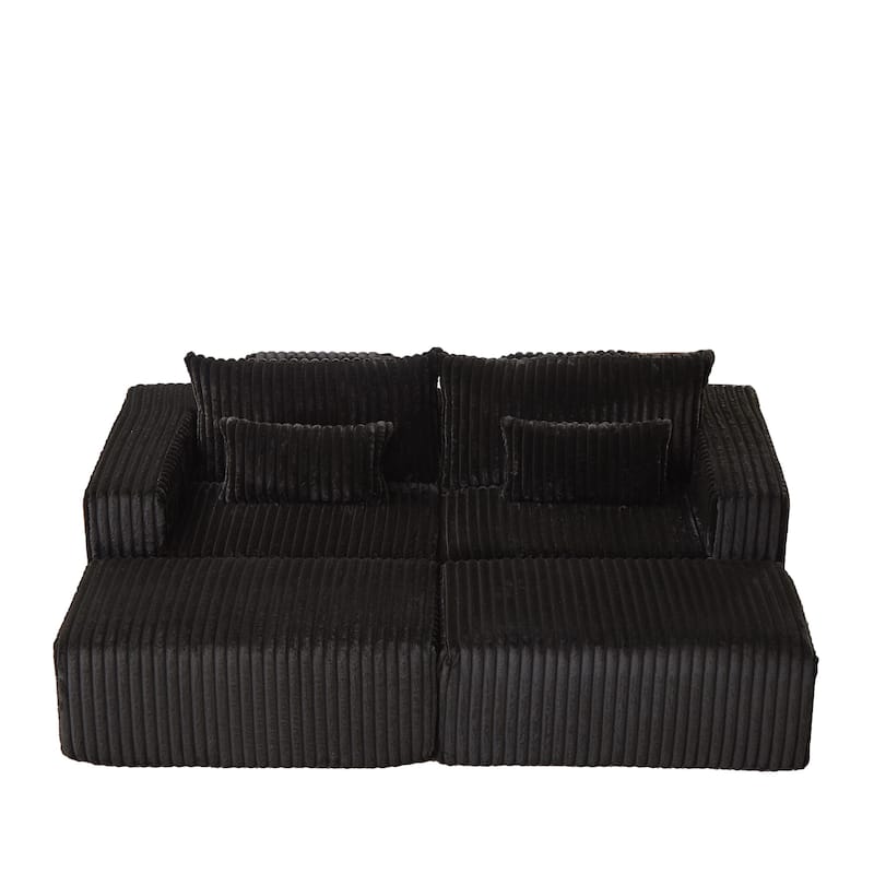 Roomfitters 87" Modern Corduroy Lounge Chaise, Cloud Plush Loveseat Sofa, No Assembly Reclining Sleeper Sofa