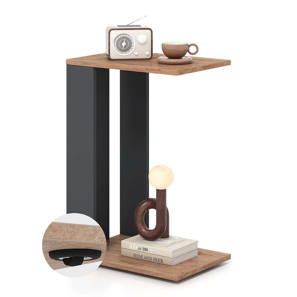 Gymax 2-Tier C Shaped Side Table w/ Universal Wheels & Shelf for Small