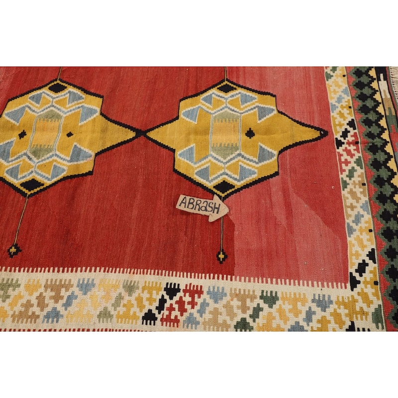 Kilim Qashqai Persian Vintage Rug Flatweave Tribal Wool Carpet - 5'5"x 8'1"