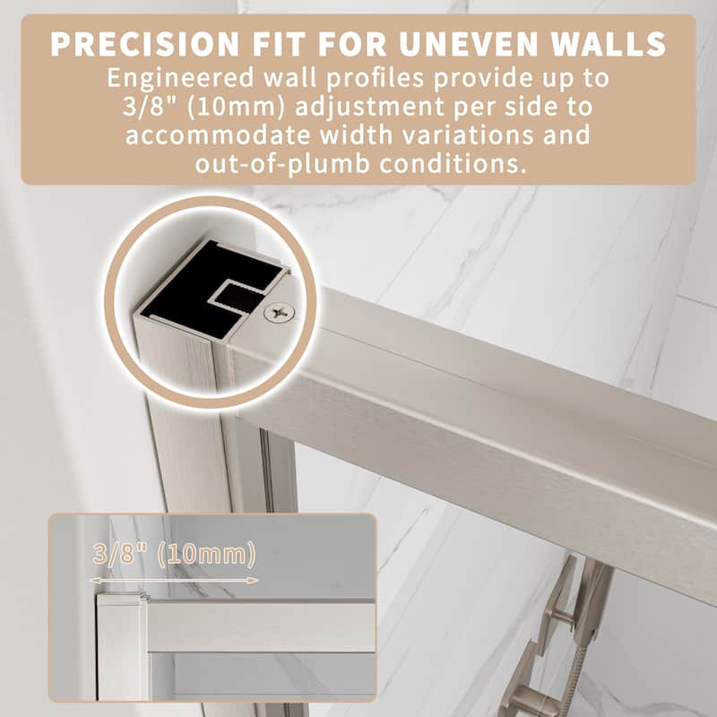 Modland 38-42"x71'' Adjustable Pivot Shower Door - Auto-Lift Hinge, Magnetic Seal, 5 Finishes for Uneven Walls - 42''x 71''