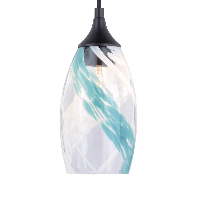 Milano Bronze Mini Pendant Ceiling Light Blue Glass - 4.75-in W x 9.75-in H x 4.75-in D