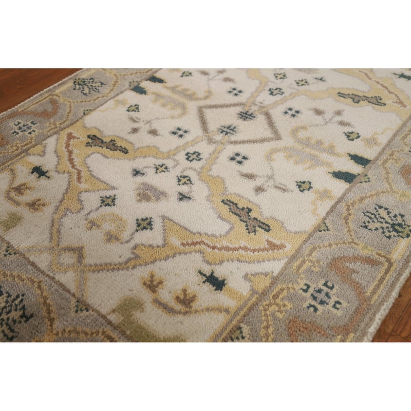 Ivory Oushak Indian Runner Rug Handmade Wool Carpet - 2'7"x 7'9"