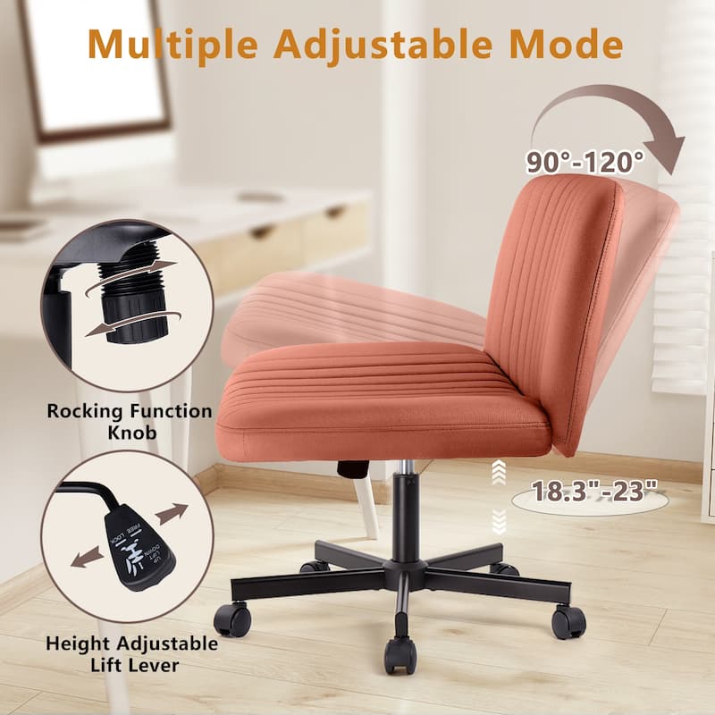 Bossin Criss Cross Chair Armless Office Desk Chair with Wheels,Fabric Padded Cross Legged Chair, Swivel Wide Seat Vanity Chair