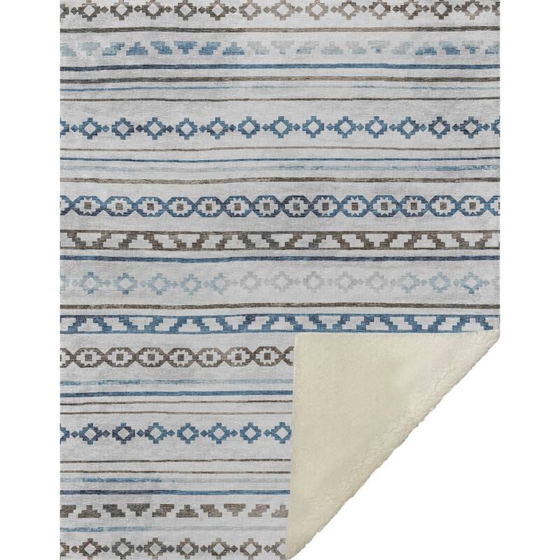 Premium Machine Washable ASB116 Boho Stripes Sherpa Throw Blanket