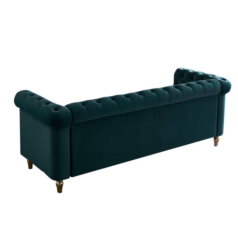 Chesterfield Velvet Sofa 84.65" - Tufted Back, Rolled Arms