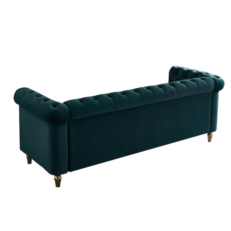 Modern Chesterfield Couch with Button Tufting, High-Density Foam & Gold Accents - 85'' Wide