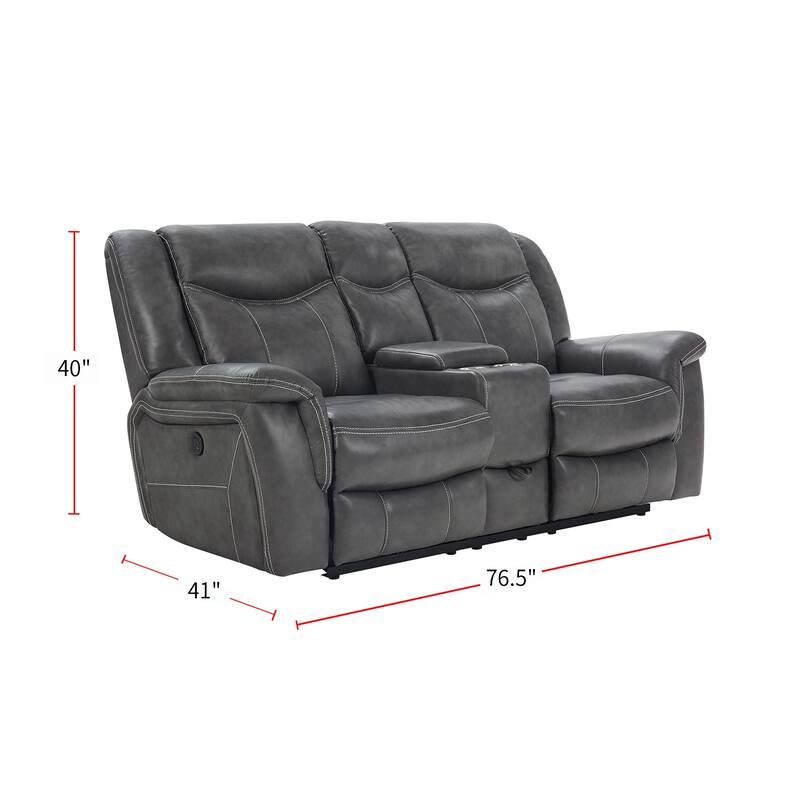 Upholstered Motion Loveseat with Storage Drawer in Grey