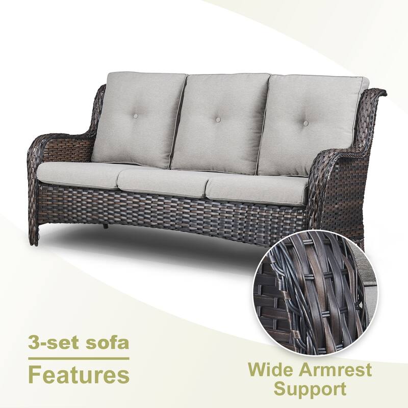 Pocassy 3-Seat Sofa Wicker Sofa PE Rattan