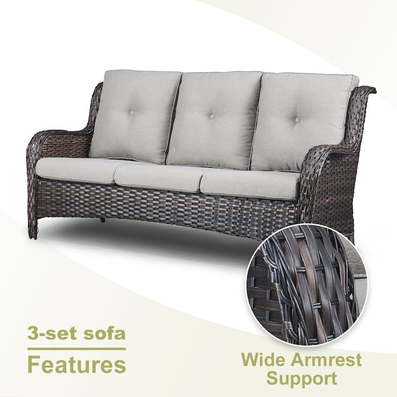 Pocassy Patio Outdoor 3-Seat Sofa with Cushion
